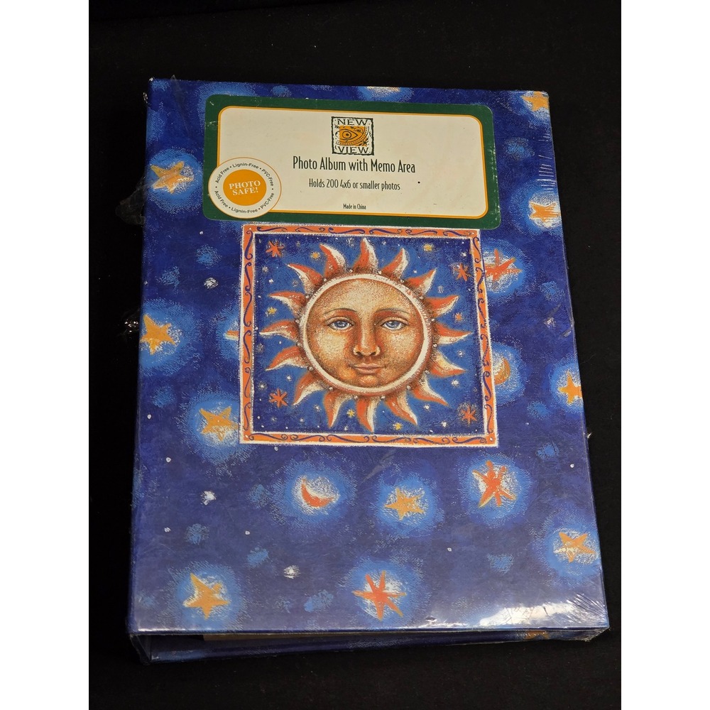 New View vintage Celestial Sun Moon Stars Photo Album 200 4x6 Photos Blue NEW!